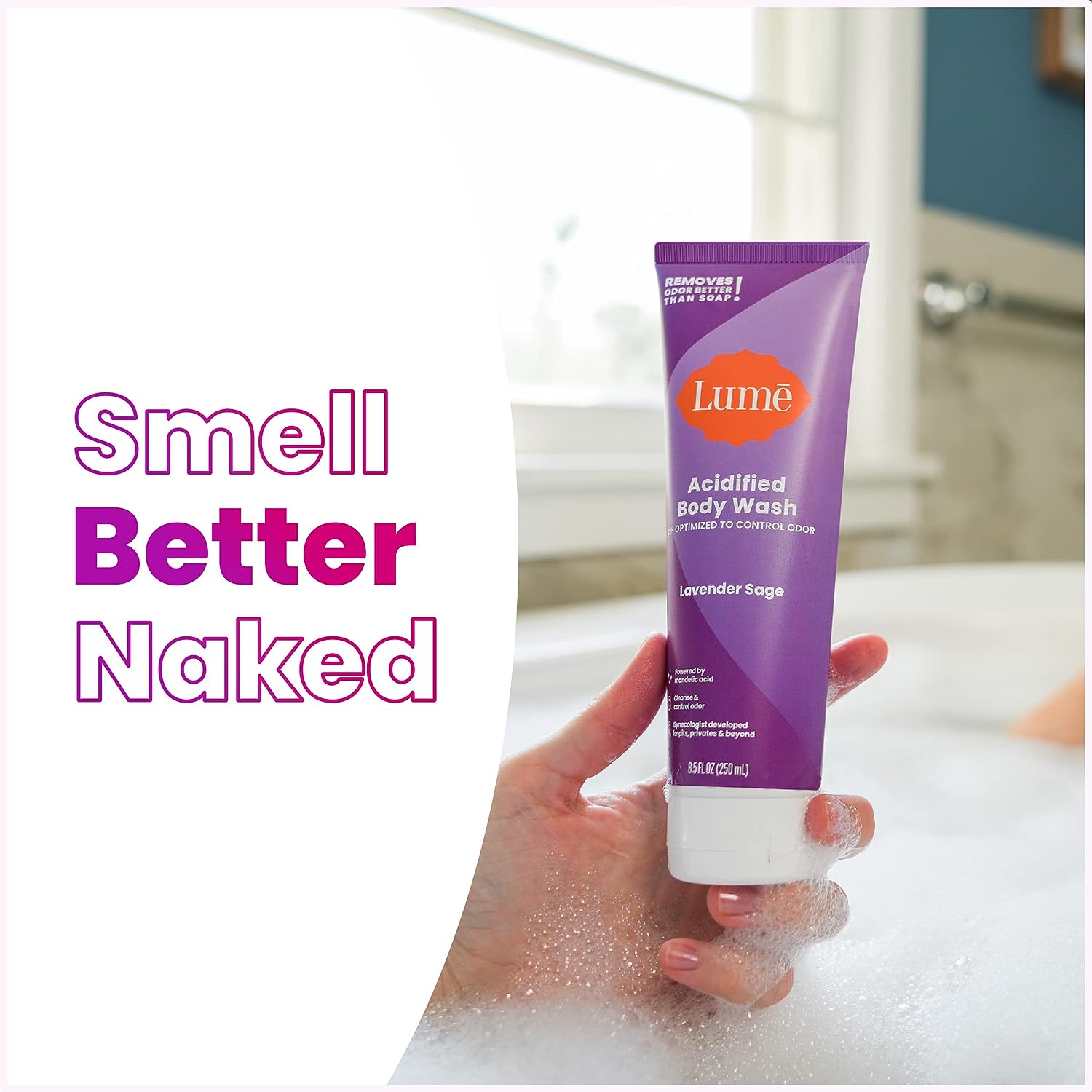 Lume Acidified Body Wash - 24 Hour Odor Control - Removes Odor Better than Soap - Moisturizing Formula - SLS Free, Paraben Free - Safe For Sensitive Skin - 8.5 ounce (Lavender Sage)