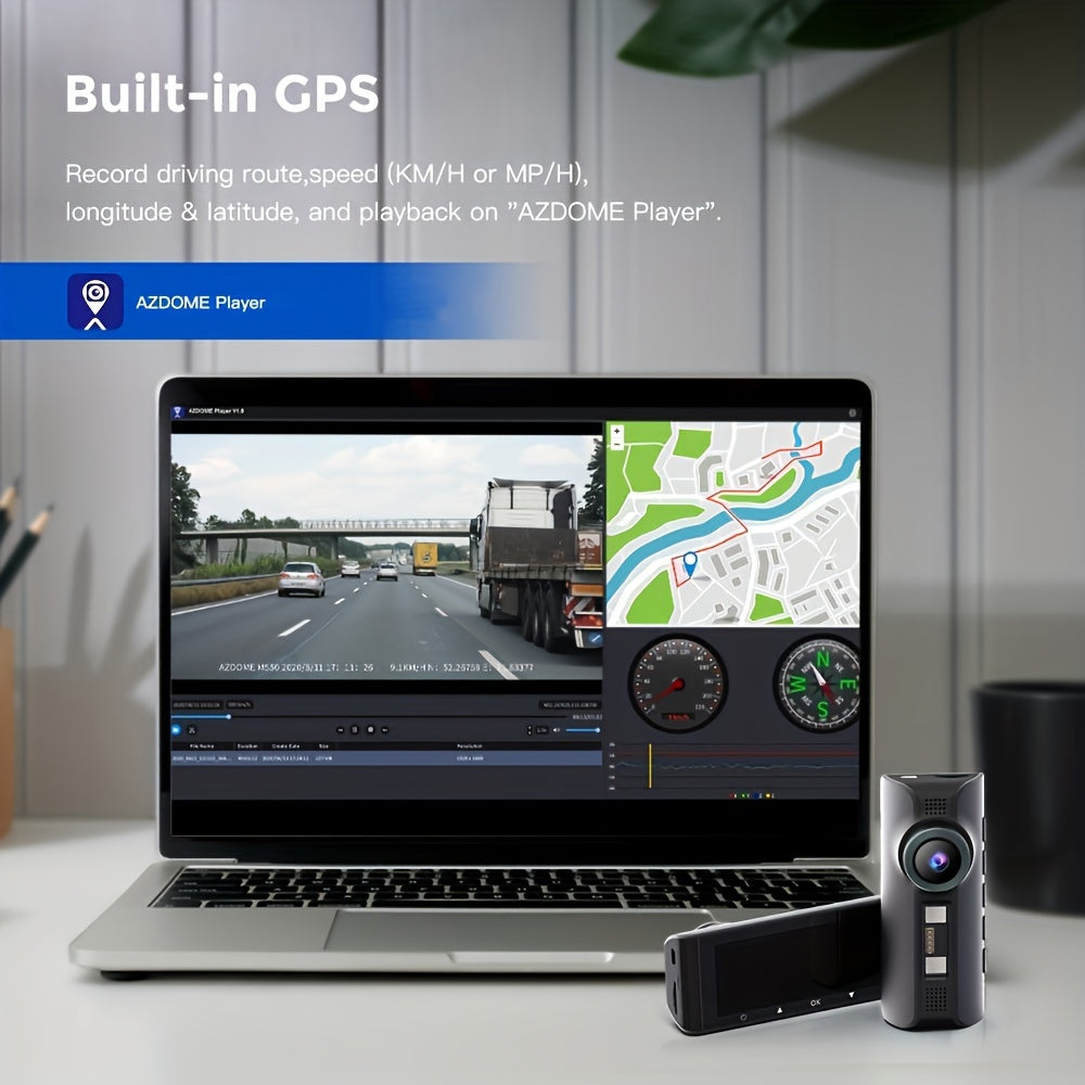 AZDOME M550 Dash Cam 3 Channel, 4K+1080P Dual , In WiFi GPS, With 64GB SD Card, ParMonitoring, Loop Recording,G-sensor Ultra HD Car Cam