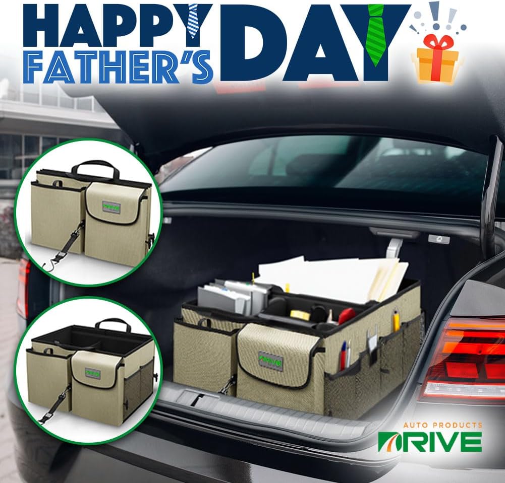 DRIVE AUTO PRODUCTS - Compact Car Trunk Organizer with Adjustable Straps, Tan