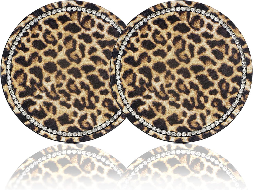 2.75" Car Cup Holder Coaster Car Coasters Leopard Print Bling Accessories Rhinestone Anti Slip Insert Coaster Suitable for Most Cars Gifts - 2PCS