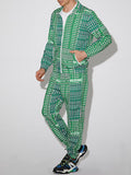 mens all over letter dot print zip jacket street two pieces outfits
