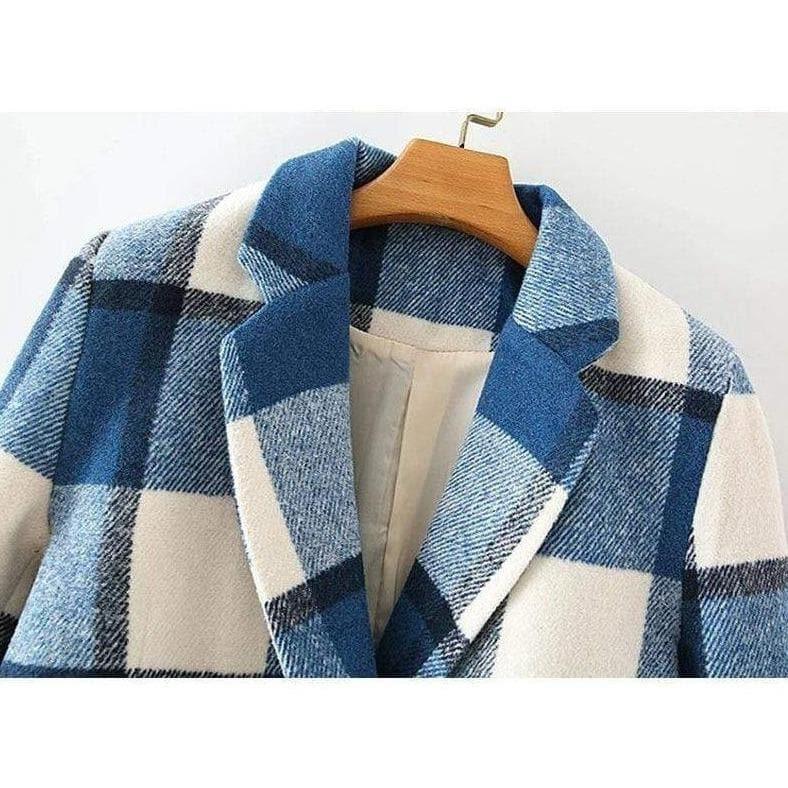plaid woolen vintage blazer coat