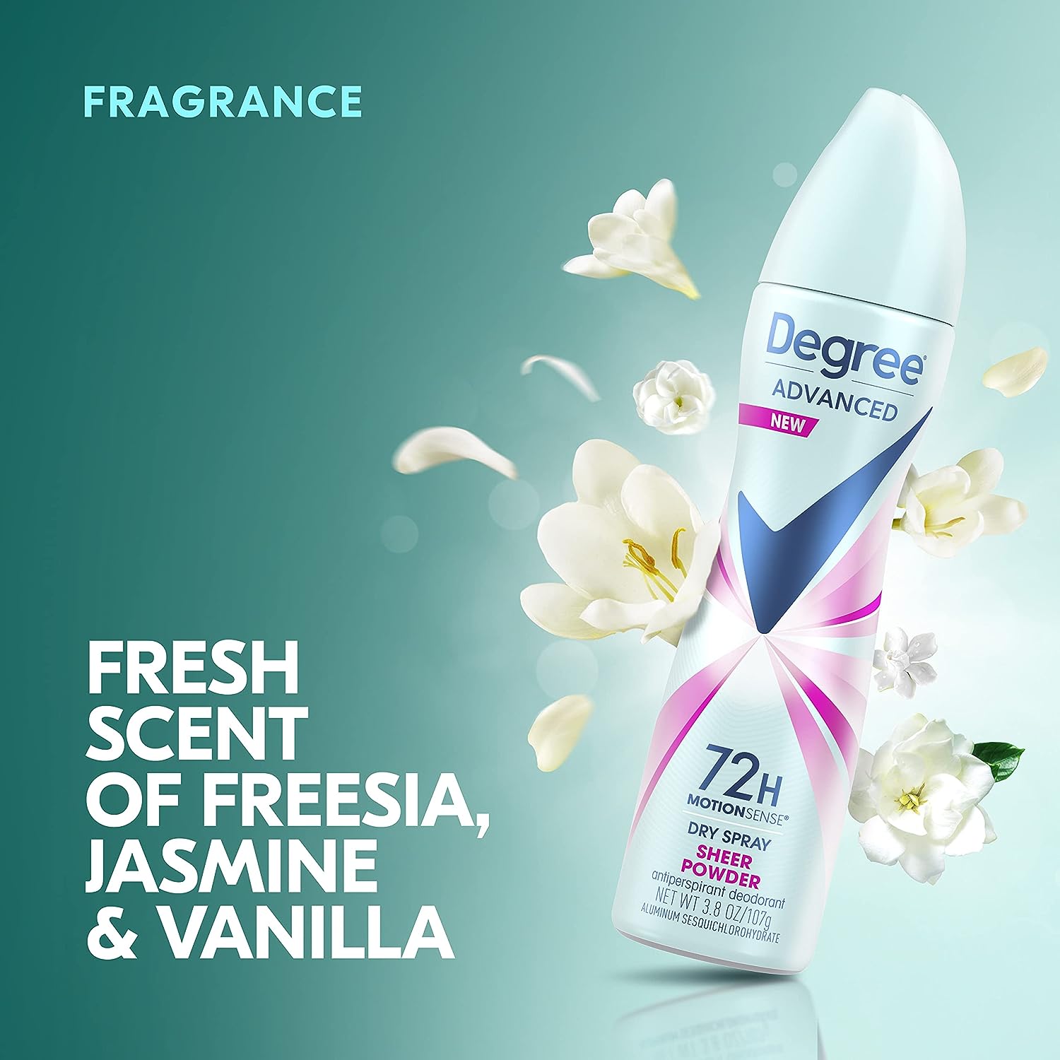 Degree Advanced Antiperspirant Deodorant Dry Spray 72-Hour Sweat and Odor Protection Sheer Powder Deodorant Spray For Women With MotionSense Technology 3.8 oz, Pack of 3