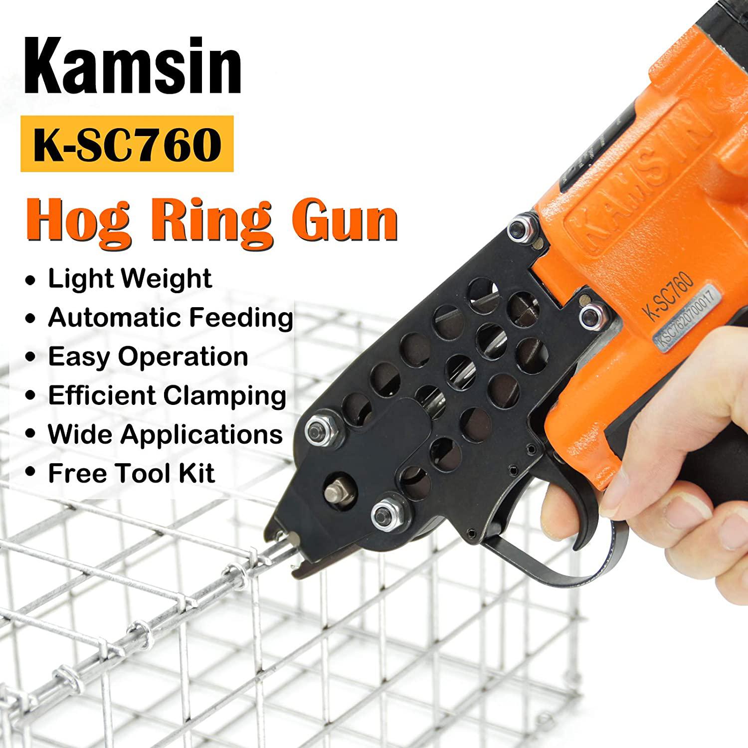 K-SC760 16 GauPneumatic C Ring Gun, 1/2-Inch 3.0-4.8mm Closure Diameter Hog Ring Staples, Automatic Hog Ring Plier, Hog Ring Tool for Fencing, Cages (K-SC760 C Ring Gun)