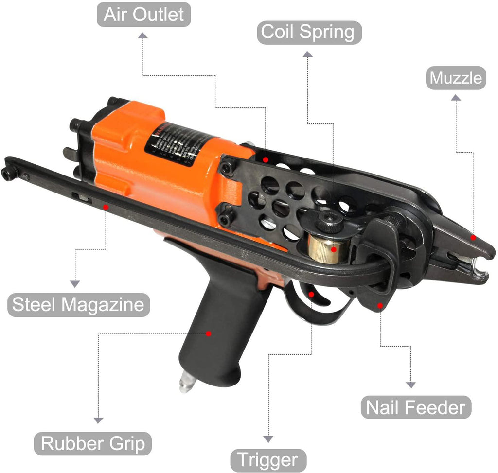 K-SC760 16 GauPneumatic C Ring Gun, 1/2-Inch 3.0-4.8mm Closure Diameter Hog Ring Staples, Automatic Hog Ring Plier, Hog Ring Tool for Fencing, Cages (K-SC760 C Ring Gun)