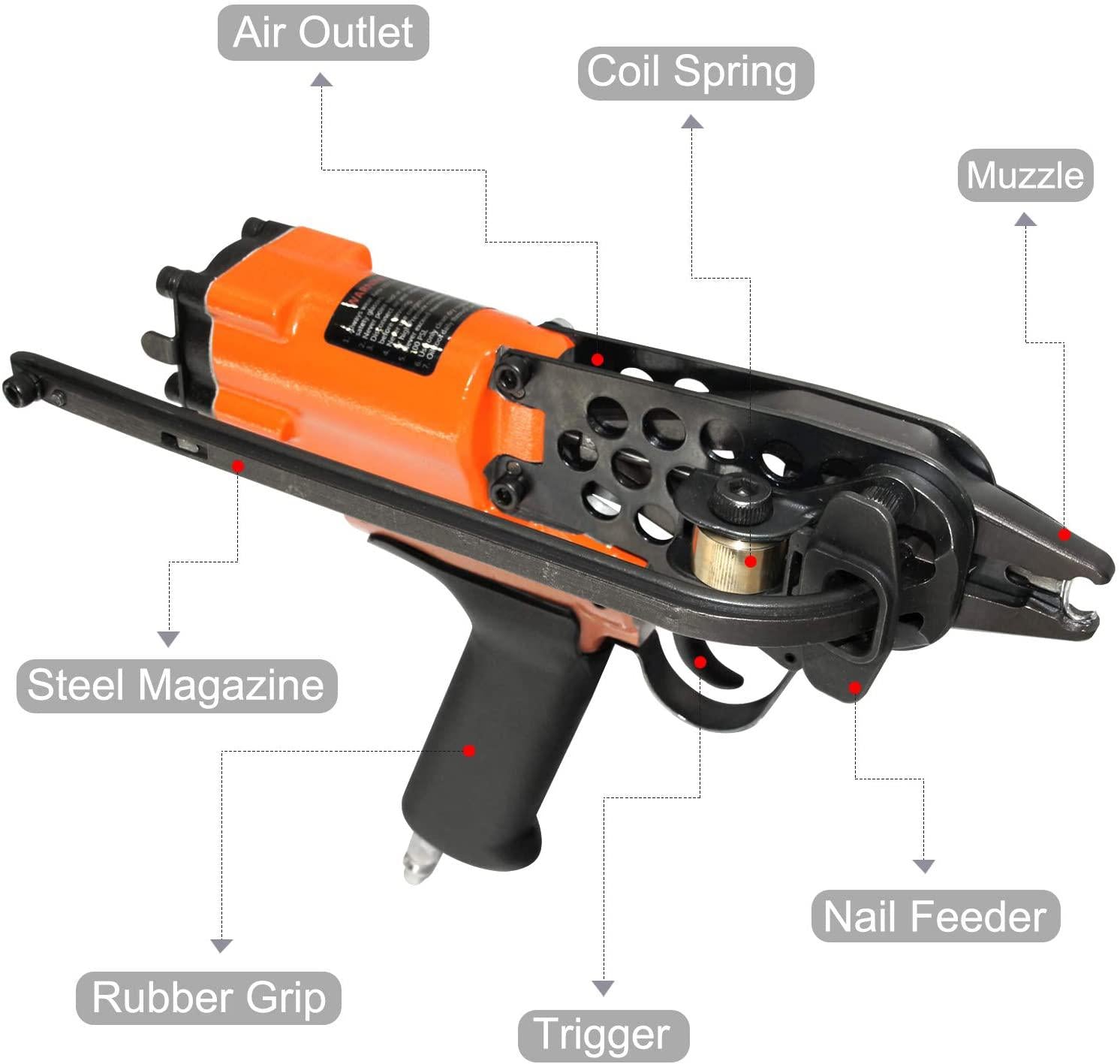 K-SC760 16 GauPneumatic C Ring Gun, 1/2-Inch 3.0-4.8mm Closure Diameter Hog Ring Staples, Automatic Hog Ring Plier, Hog Ring Tool for Fencing, Cages (K-SC760 C Ring Gun)