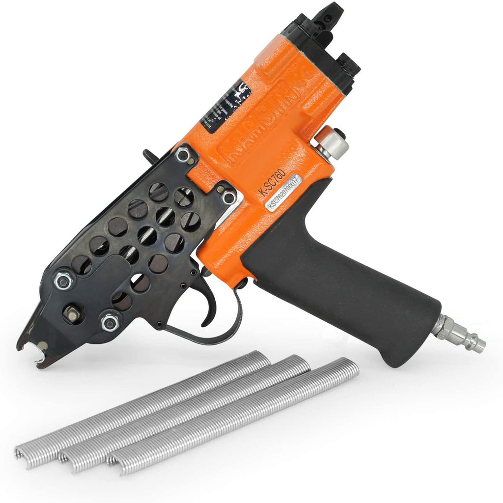 K-SC760 16 GauPneumatic C Ring Gun, 1/2-Inch 3.0-4.8mm Closure Diameter Hog Ring Staples, Automatic Hog Ring Plier, Hog Ring Tool for Fencing, Cages (K-SC760 C Ring Gun)