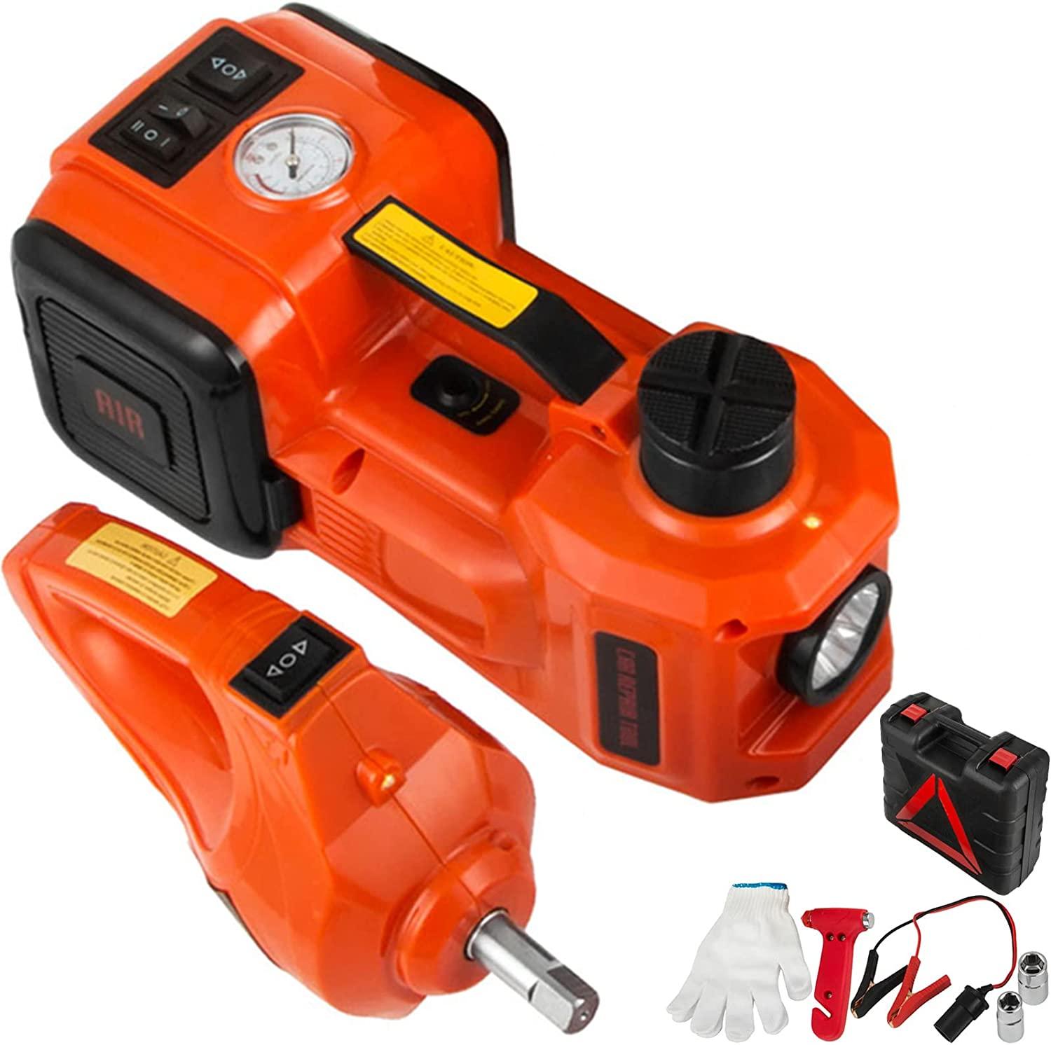 Electric Car Jack, Electric Hydraulic Jack 3 Ton(6600 lbs) with Tire Inflator Pump and Electric Wrench, DC 12V Car Floor Jack Electric Jack Lift for an Emergency Tire Change
