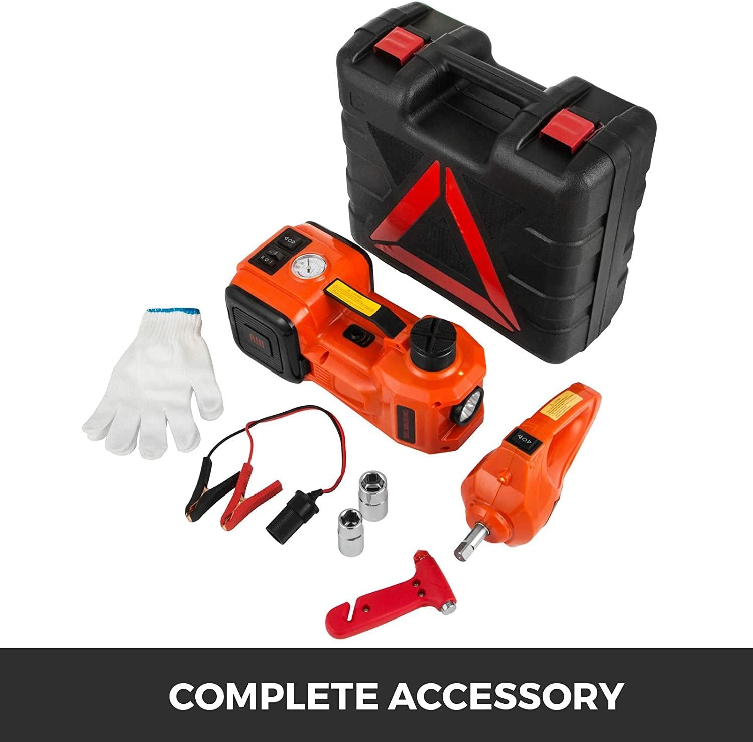 Electric Car Jack, Electric Hydraulic Jack 3 Ton(6600 lbs) with Tire Inflator Pump and Electric Wrench, DC 12V Car Floor Jack Electric Jack Lift for an Emergency Tire Change