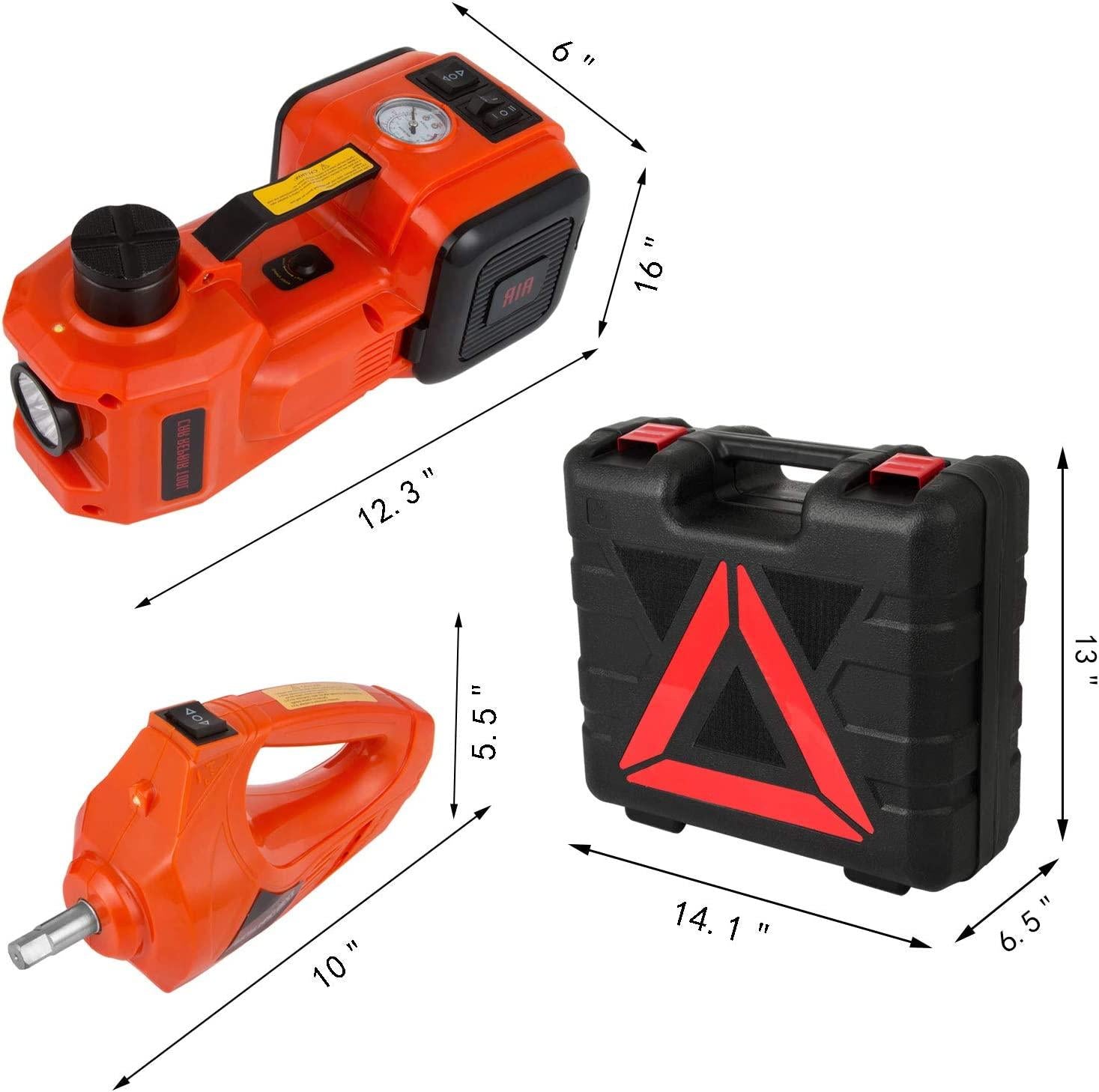 Electric Car Jack, Electric Hydraulic Jack 3 Ton(6600 lbs) with Tire Inflator Pump and Electric Wrench, DC 12V Car Floor Jack Electric Jack Lift for an Emergency Tire Change