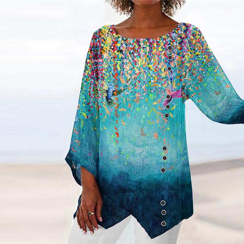 Casual Round Neck Long Sleeve Fashion Printed Top