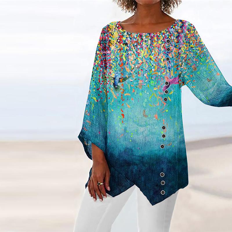 Casual Round Neck Long Sleeve Fashion Printed Top