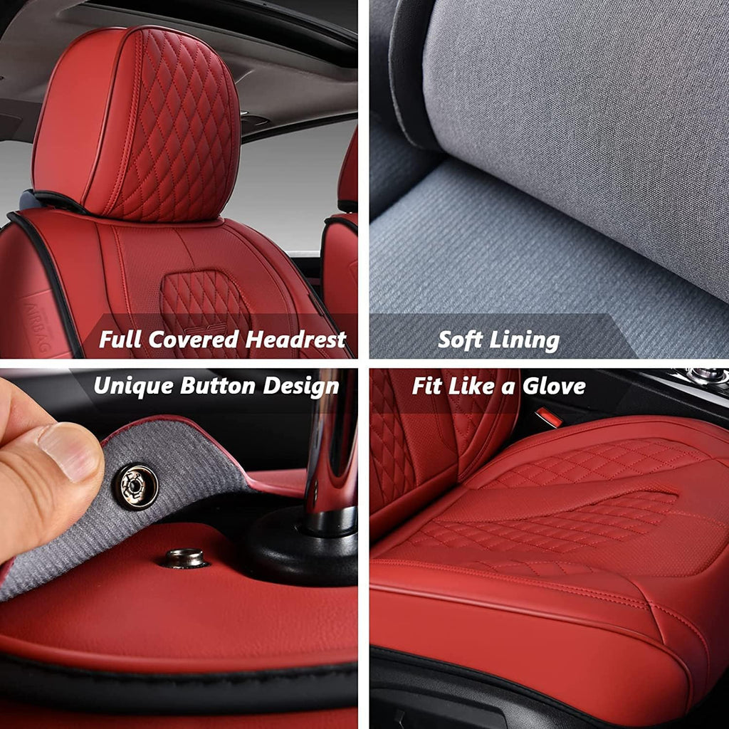 Coverado Leather Seat Covers Full Set, 5 Seats Universal Seat Covers for Cars, Waterproof Luxury Leatherette Seat Cushions, Front and Rear Seat Protectors, Auto Seat Covers Fit for Most Vehicles Red