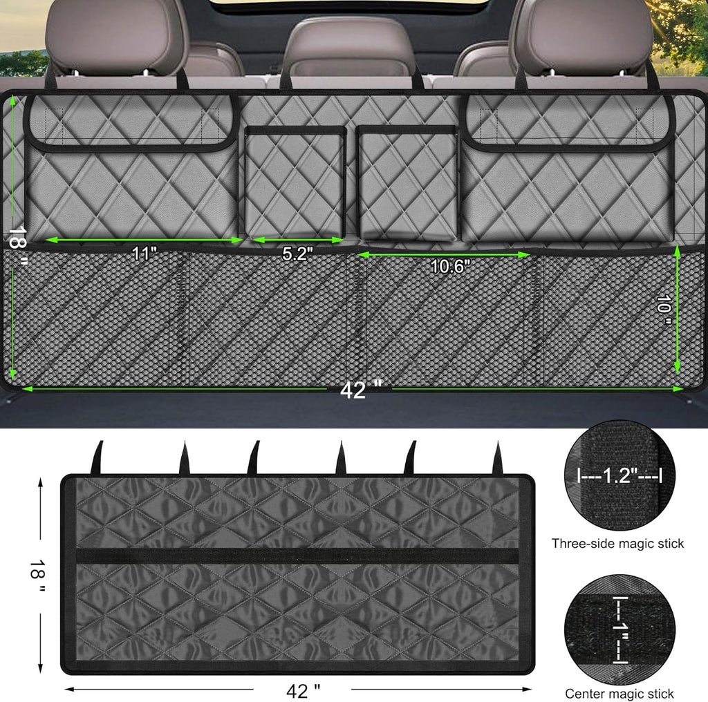 Femuar Car Trunk Organizer,Large Capacity Backseat Trunk Organizer(42"*18"),Collapsible Car Storage Bag with 8 Pocekt,Car Organizer for SUV/MPV/Truck - Grey