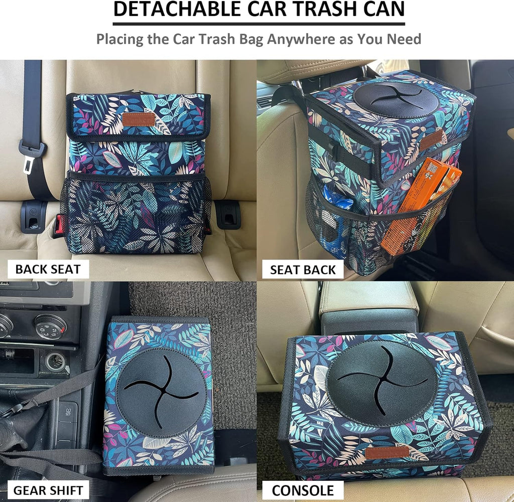 Vankor Trash Can for Car, Trash Bag Bin Hanging Waterproof Automotive Leak Proof Vehicle Garbage Cans Colorful Leaves
