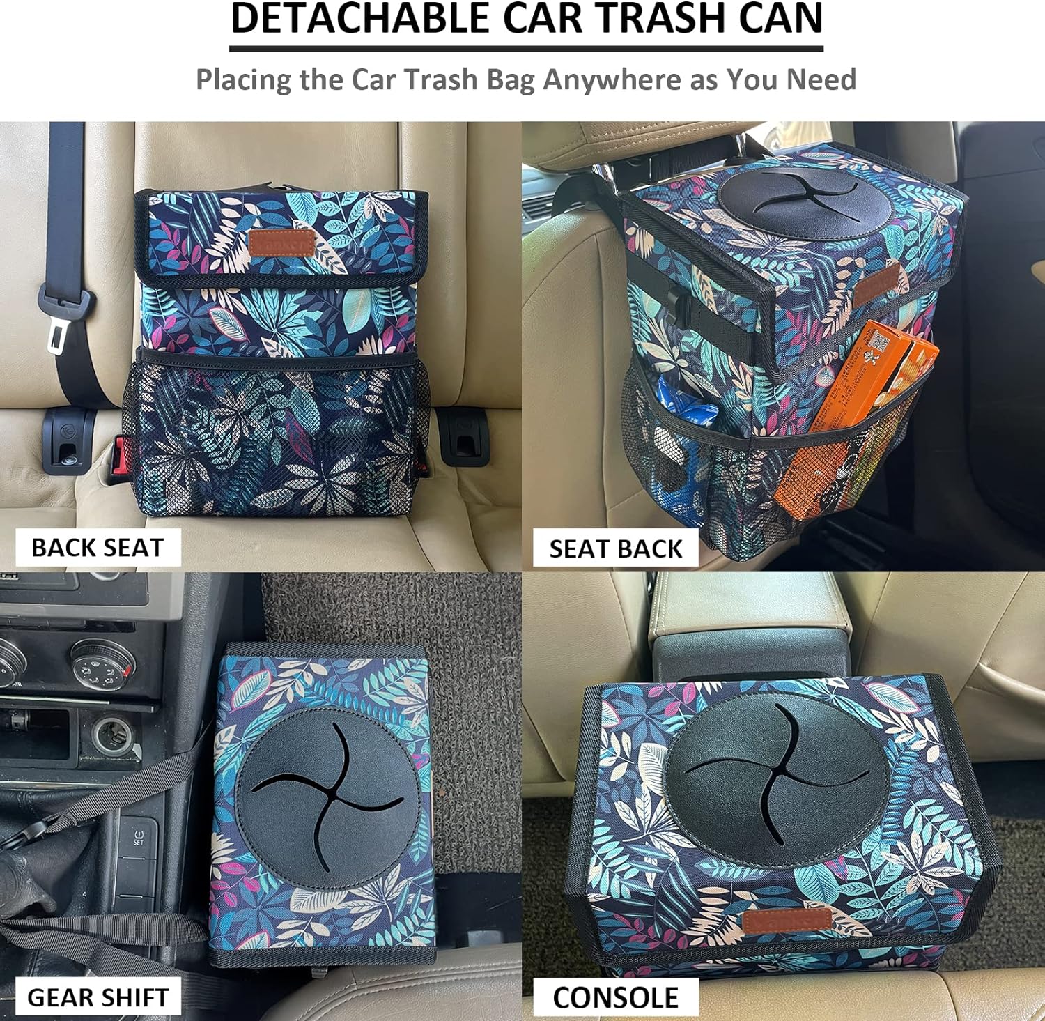 Vankor Trash Can for Car, Trash Bag Bin Hanging Waterproof Automotive Leak Proof Vehicle Garbage Cans Colorful Leaves