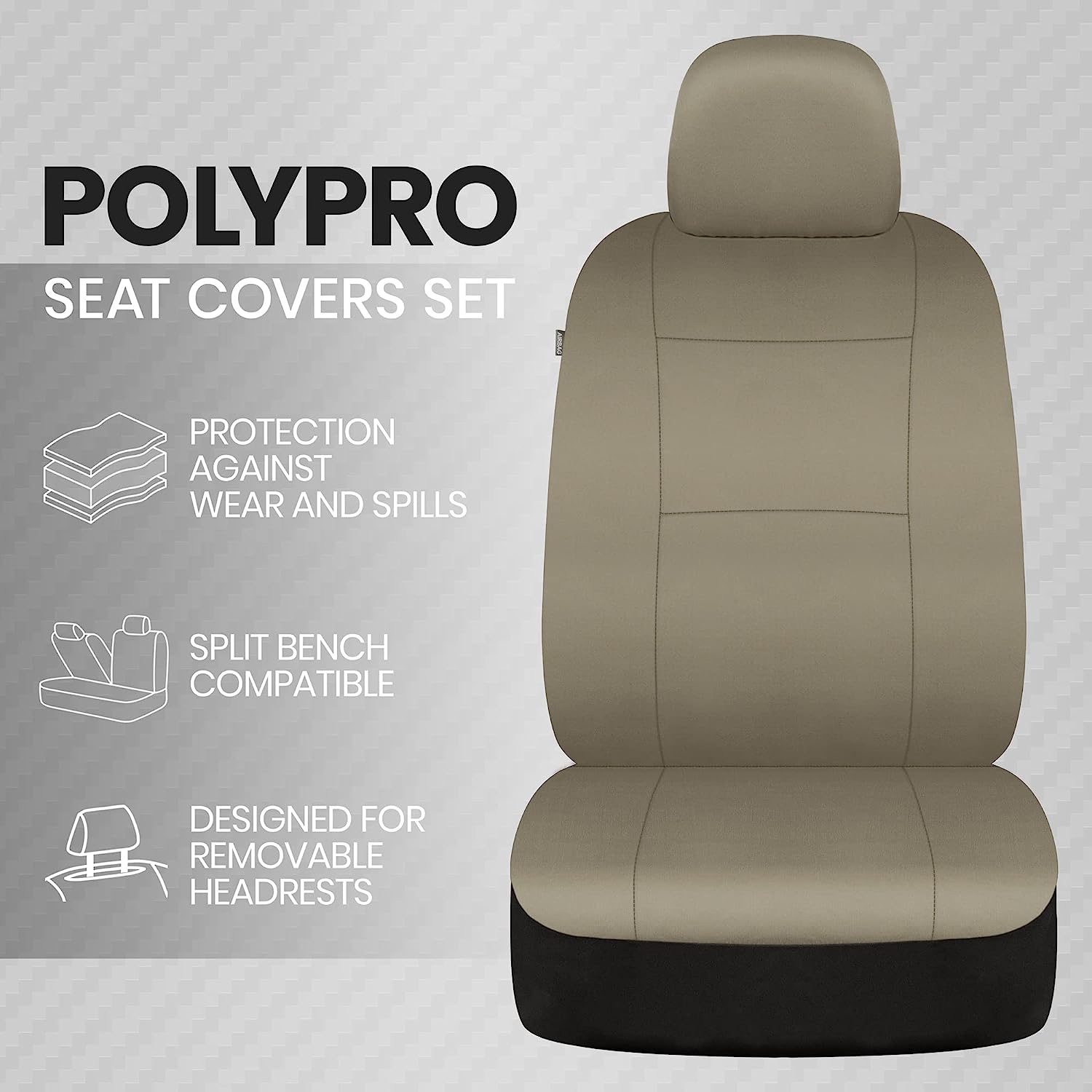 BDK PolyPro Seat Covers Full Set in Solid Beige – Front and Rear Split Bench Seat , Easy to Install for Auto Trucks Van SUV Car