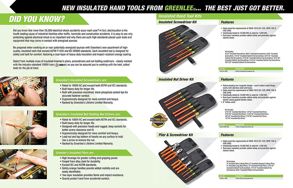 Greenlee - Screwdriver,Insulated 9Pc, Professional Hand Tools (0153-01-INS)