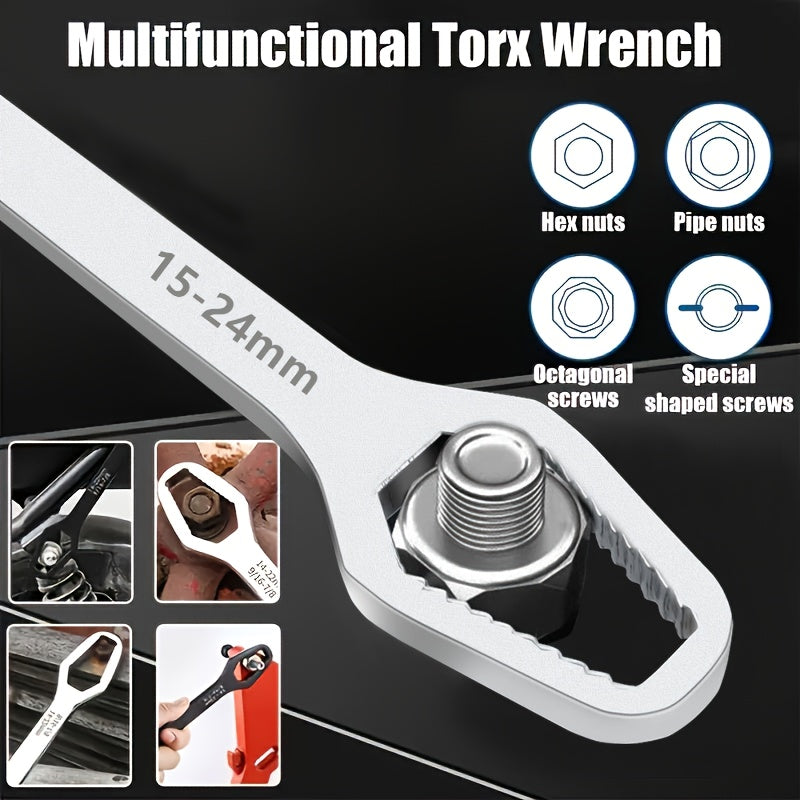 1pc Universal Double Ended Wrench, Self-Tightening 8-22mm Screw Nuts Repair Wrench, Double-Headed Ratchet Spanner, Adjustable Torx Spanner