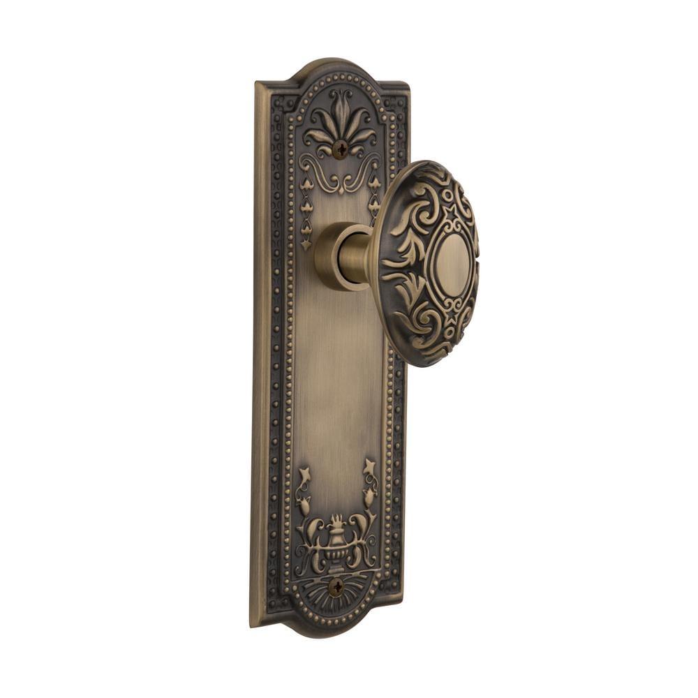 Meadows Plate 2-3/4 in. Backset Antique Brass PassaHall/Closet Victorian Door Knob