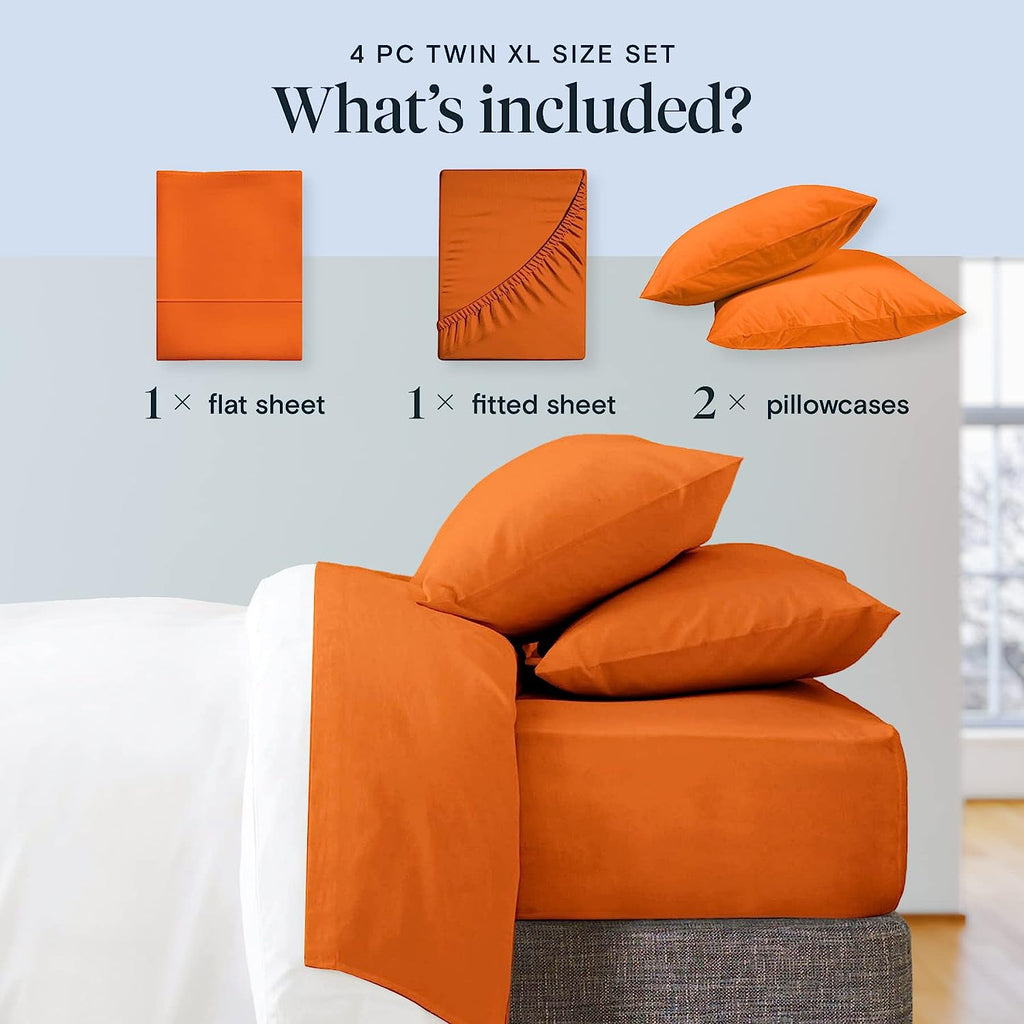 LuxClub Twin XL Sheets Set - Soft Kids Twin Bed Sheets for Boys and Girls, 4 PC Deep Pockets 18" Eco Friendly Wrinkle Free Fitted Sheets Machine Washable Hotel Bedding Silky Soft- Autumn Orange
