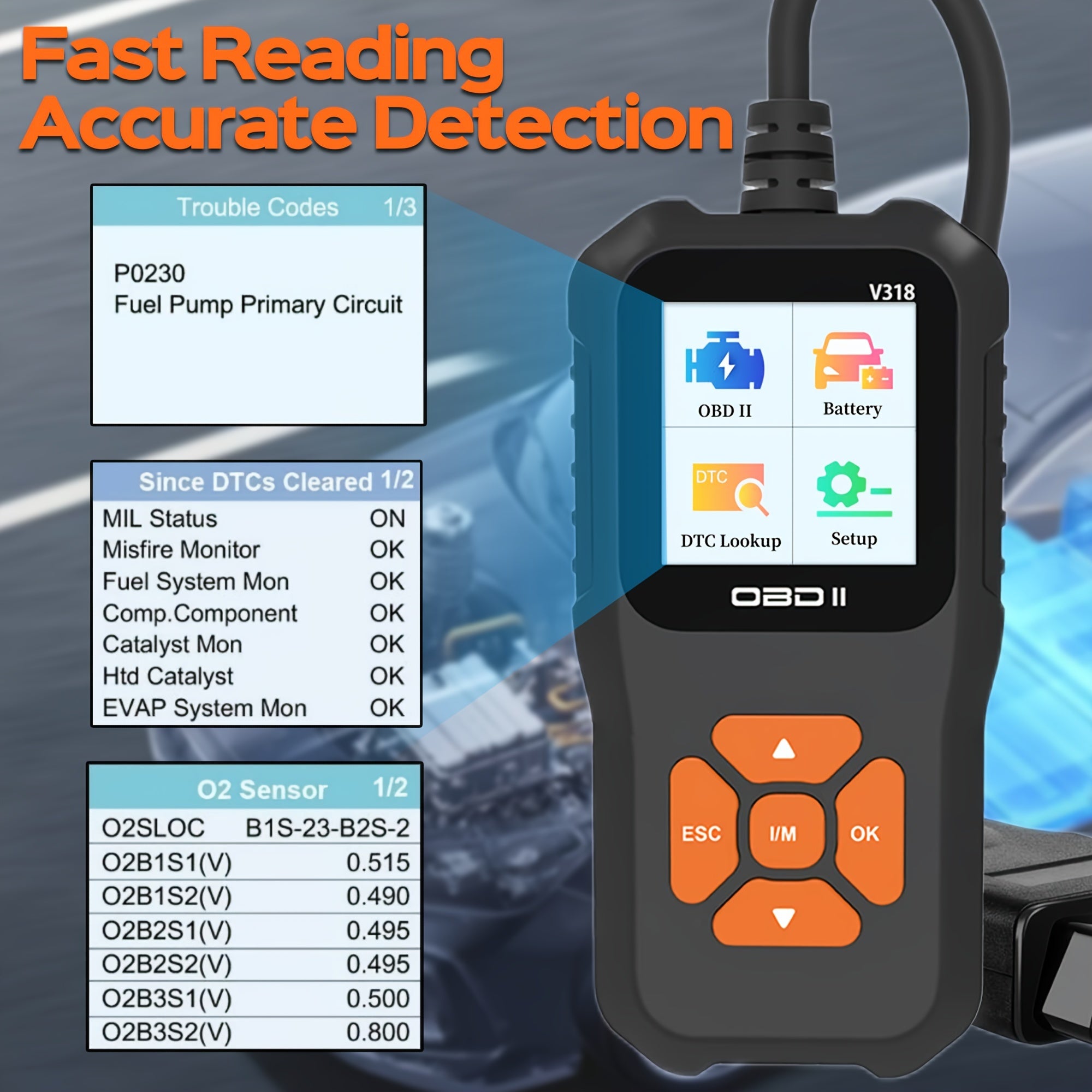 OBD2 Car Scanner Diagnostic Scan Tool V318-2,  Color ScreenVehicle Fault Code Reader , Auto Read Fault Code Check Engine Light For OBDII Protocol Cars