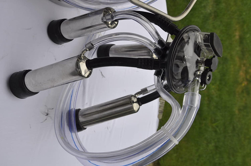 Portable Cow Bucket Milker Station w/ 25 Liter SS Milk Pail Tank+Lid/Rubber Liner+Pulsator L80+Milk Claw Cluster+MilShells Teat-Cups+Liners+ Clear PVC Milk Air Hoses get in Vacuum line to Milk
