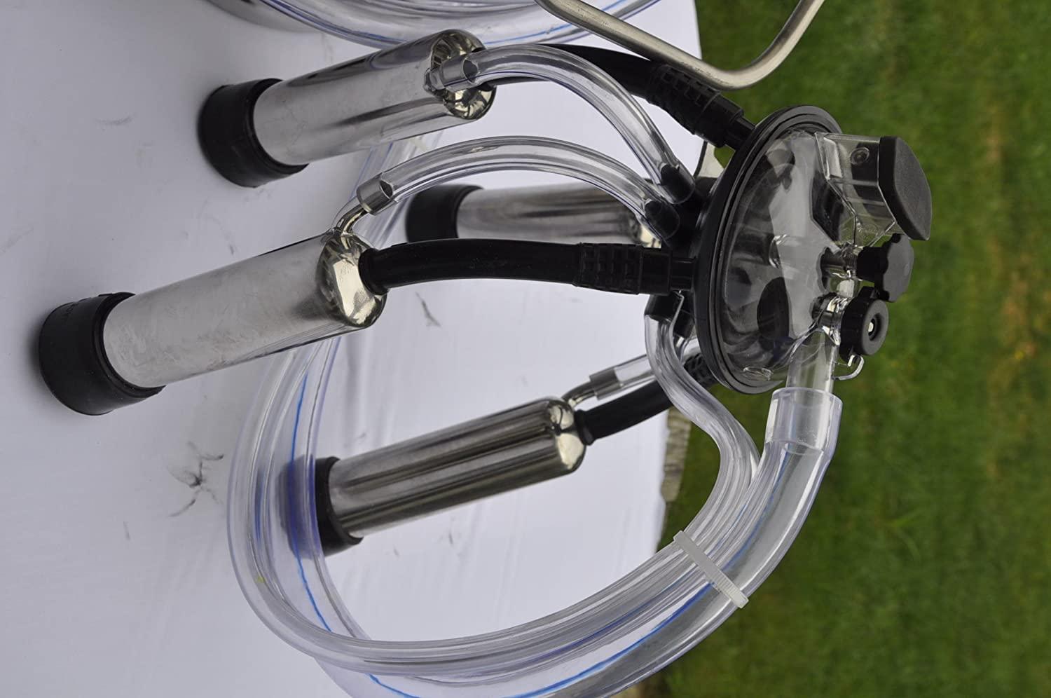 Portable Cow Bucket Milker Station w/ 25 Liter SS Milk Pail Tank+Lid/Rubber Liner+Pulsator L80+Milk Claw Cluster+MilShells Teat-Cups+Liners+ Clear PVC Milk Air Hoses get in Vacuum line to Milk