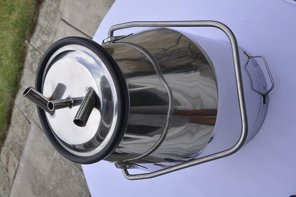 Portable Cow Bucket Milker Station w/ 25 Liter SS Milk Pail Tank+Lid/Rubber Liner+Pulsator L80+Milk Claw Cluster+MilShells Teat-Cups+Liners+ Clear PVC Milk Air Hoses get in Vacuum line to Milk