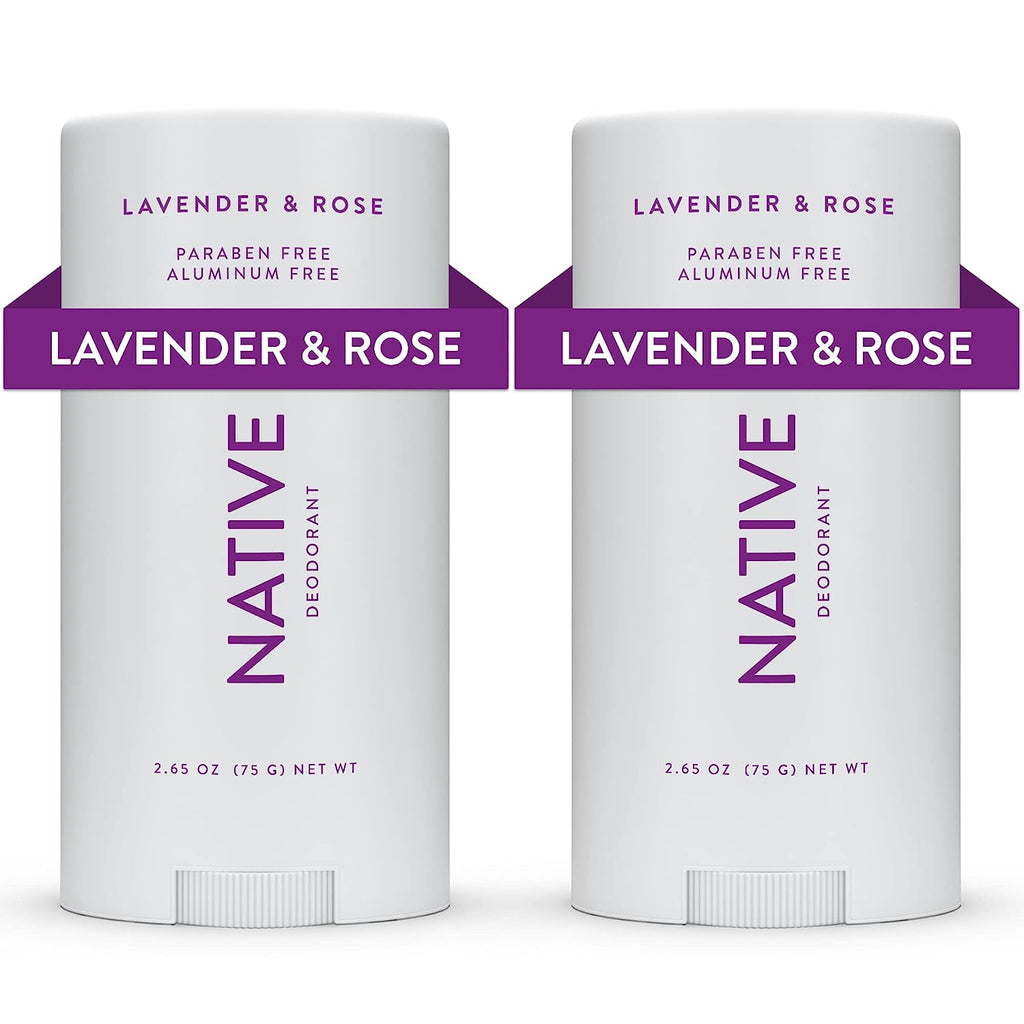 Native Deodorant | Natural Deodorant for Women and Men, Aluminum Free with Baking Soda, Probiotics, Coconut Oil and Shea Butter | Lavender &amp; Rose - Pack of 2