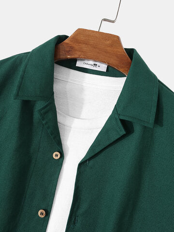 mens pure color revere collar shirts basics two pieces outfits with sweatpants