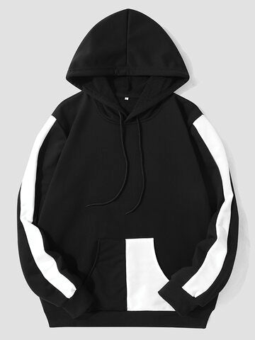 mens contrast side stripe patchwork hoodie casual two pieces outfits
