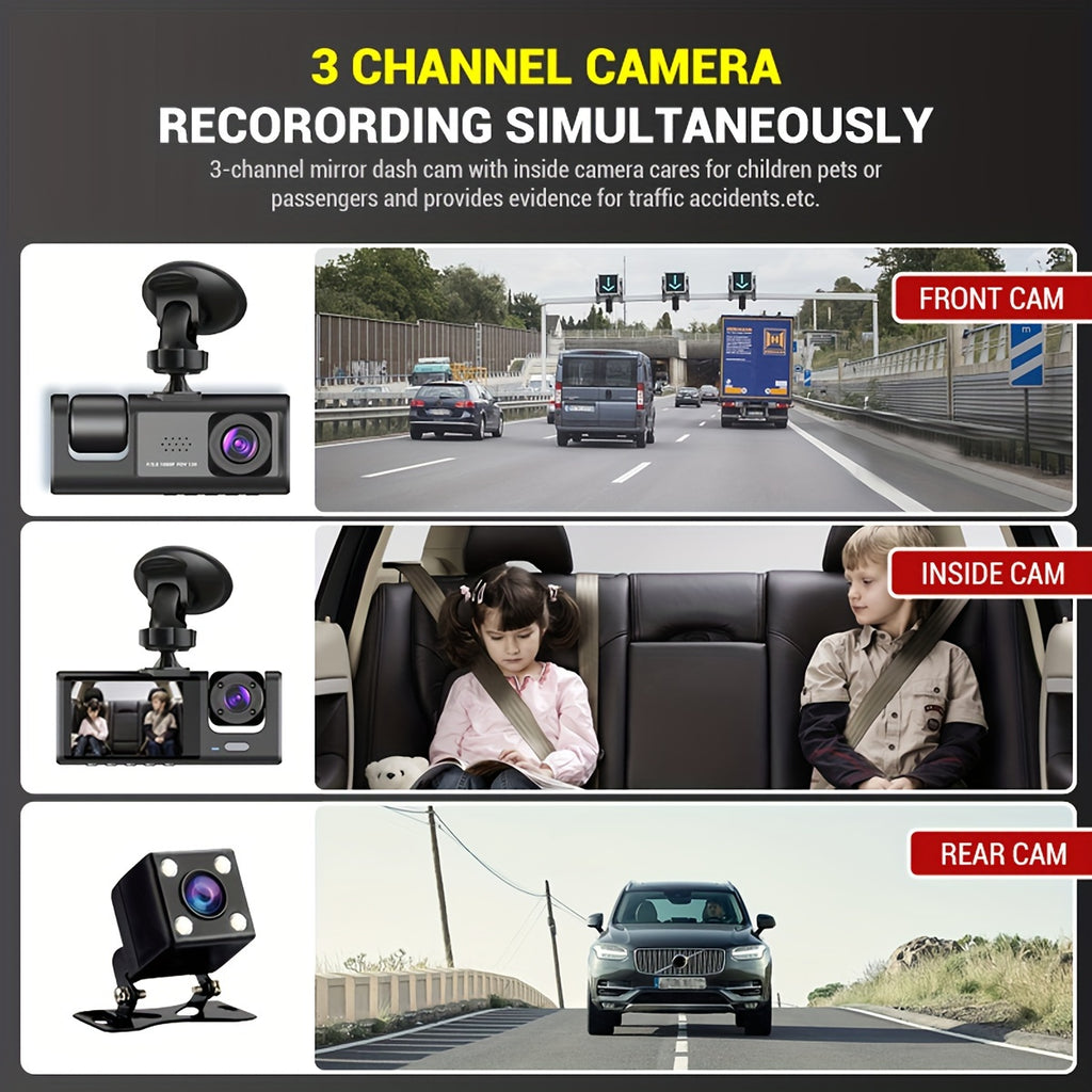 3 Lens Car Dashcm Car Camera Car Black Box 3 Camera Dash Cam Front,Inside,Rear,1080P