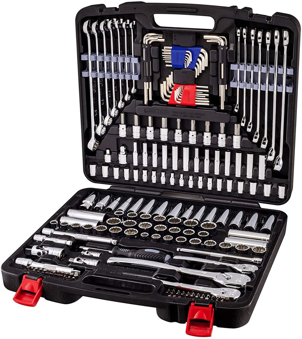 Power 200 Piece 1/4-inch, 3/8-inch, and 1/2-inch Drive Mechanics Tool Set - with SAE and Metric Socket Set, Power XT 90 Tooth Seal-Head Ratchets, including Case - 642472