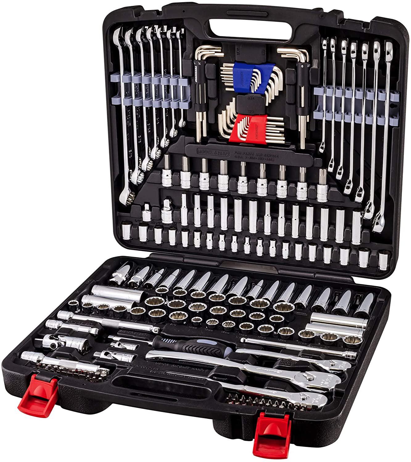 Power 200 Piece 1/4-inch, 3/8-inch, and 1/2-inch Drive Mechanics Tool Set - with SAE and Metric Socket Set, Power XT 90 Tooth Seal-Head Ratchets, including Case - 642472
