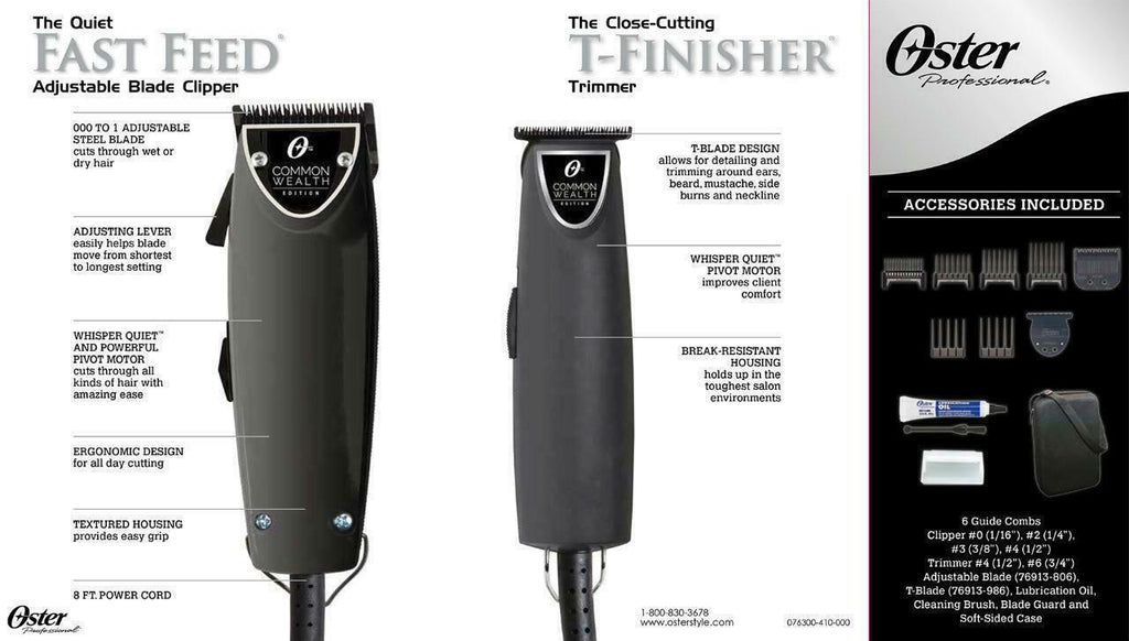 Oster Common Wealth Fast Feed Clipper T-finisher Trimmer Barber Combo Black