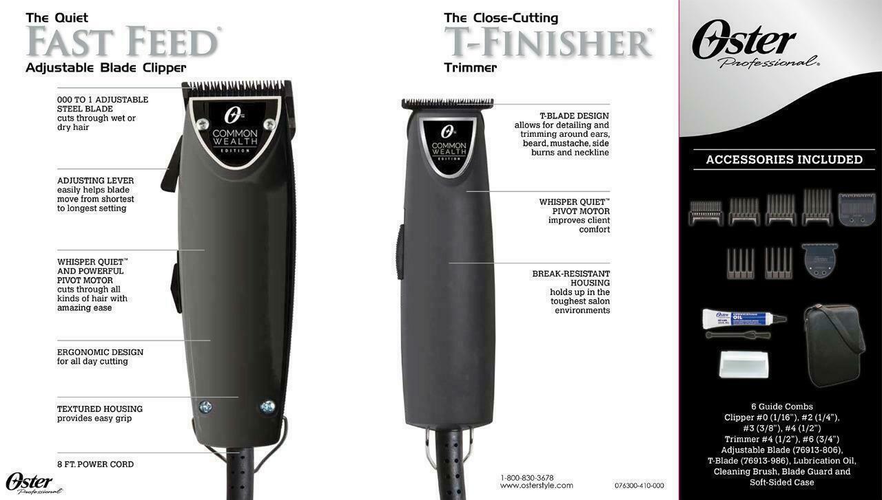 Oster Common Wealth Fast Feed Clipper T-finisher Trimmer Barber Combo Black