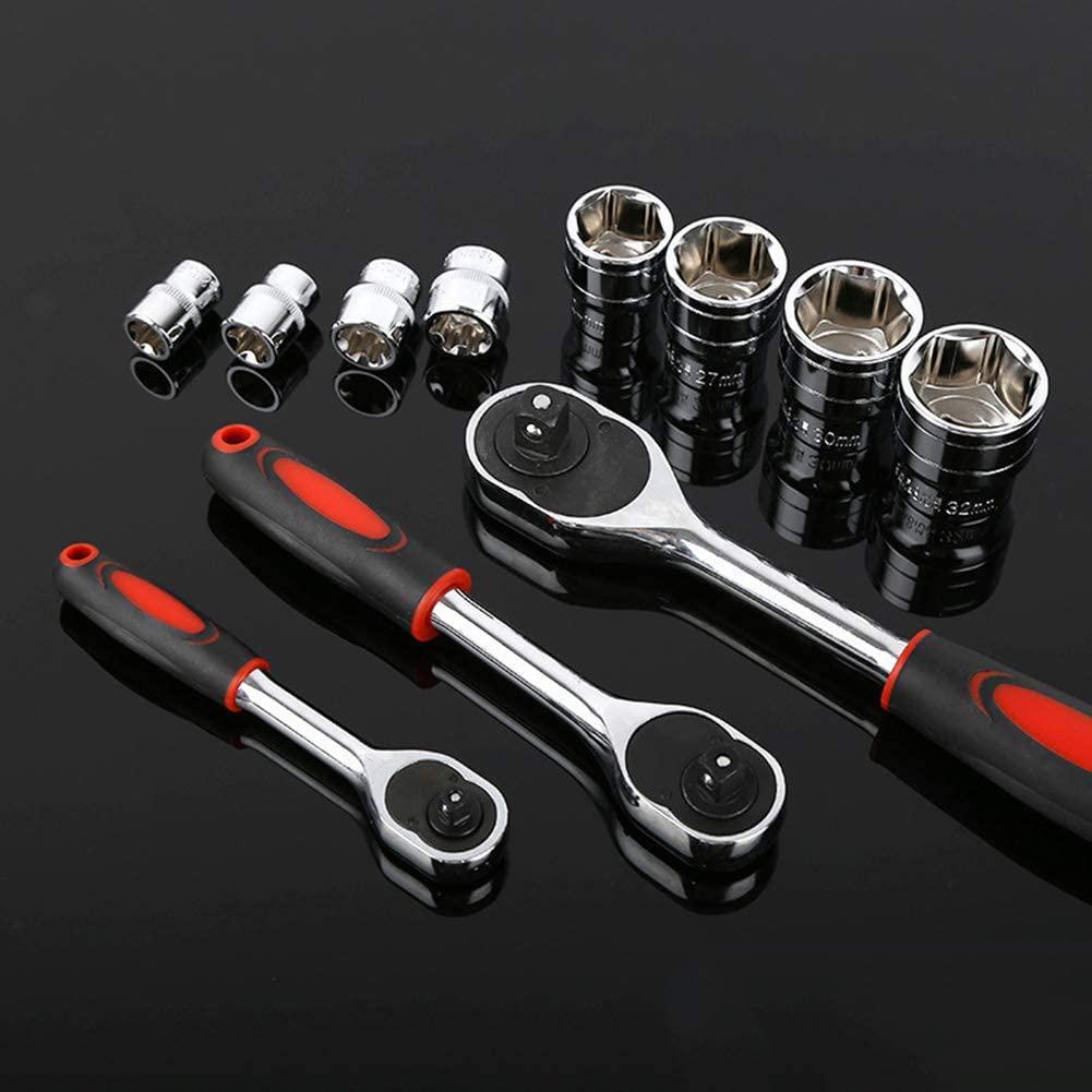 PENFU Wrench 121-Piece Socket Ratchet Wrench Metric 1/2, 3/8, 1/4 Ratchet Wrench, 4-32Mm Sleeve, 8-19Mm Combination Wrench Tool Set Hand Repair Tool