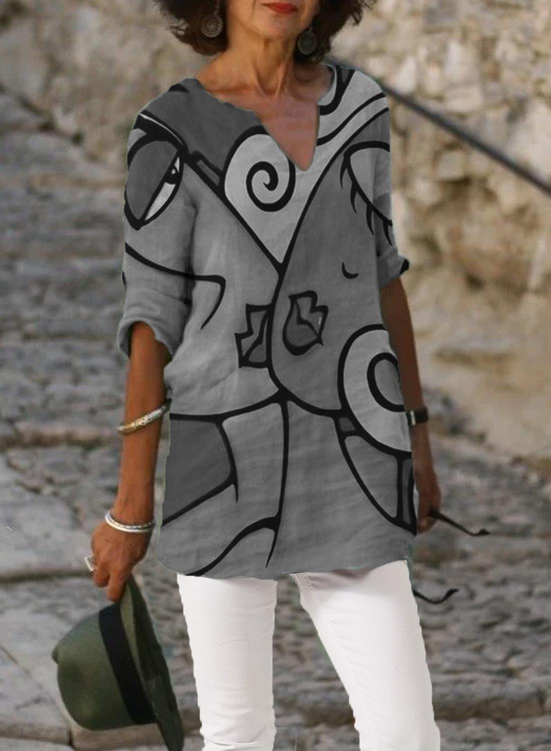 Casual Graffiti Print V-neck Blouse