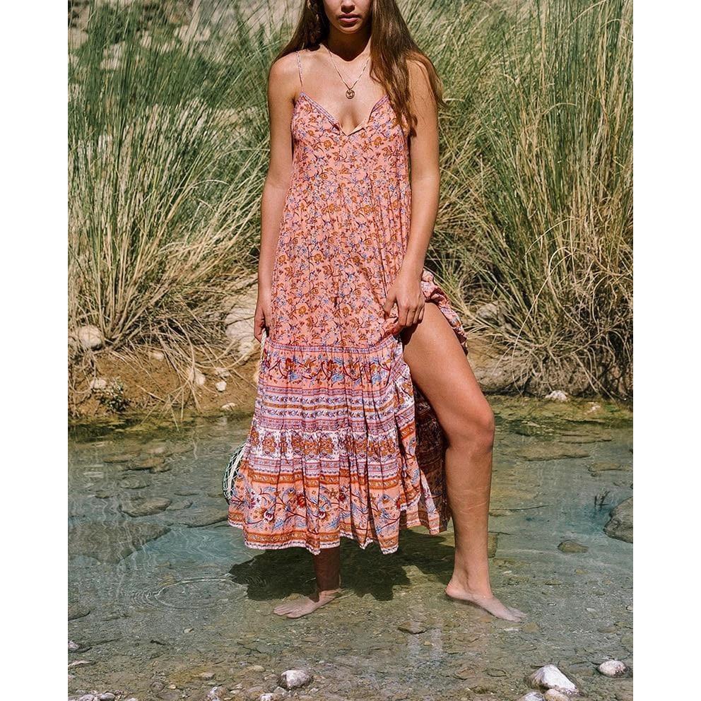 bohemian noodle strap beach dress