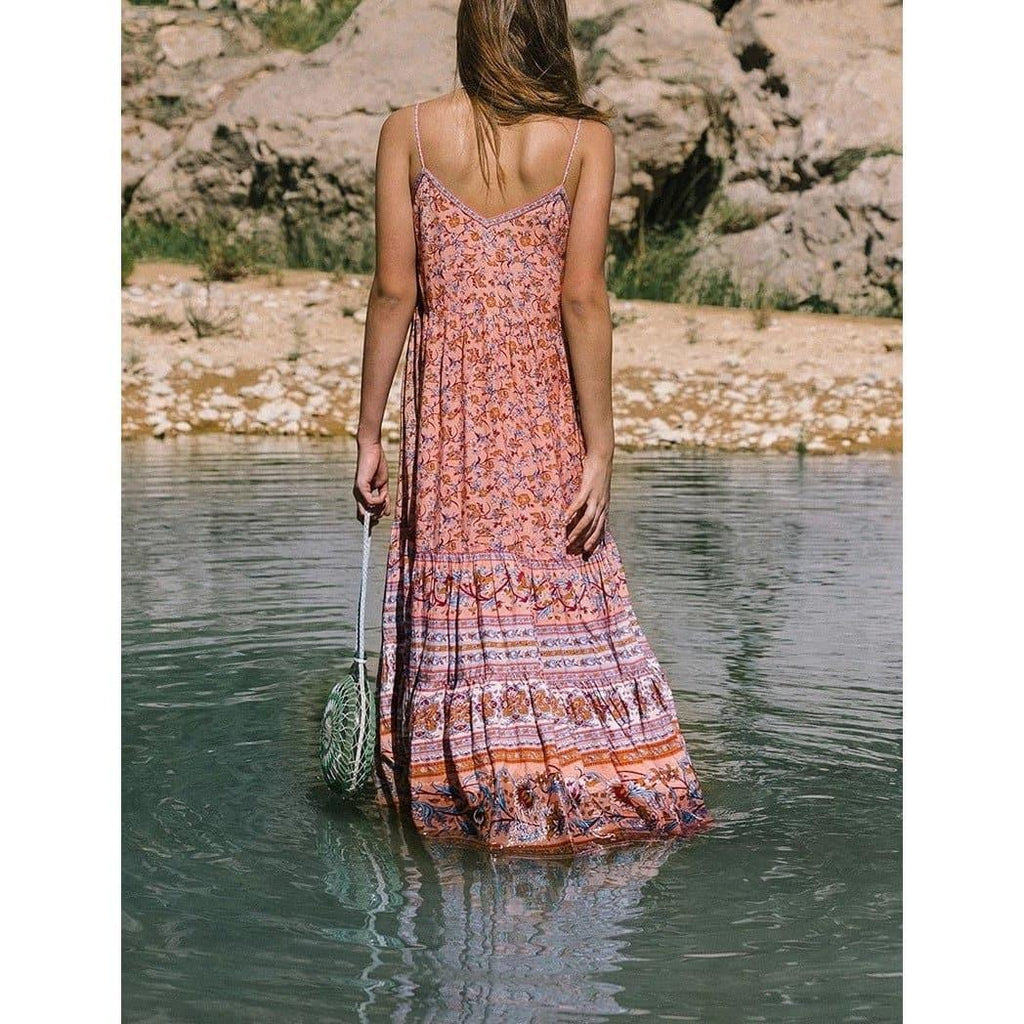 bohemian noodle strap beach dress