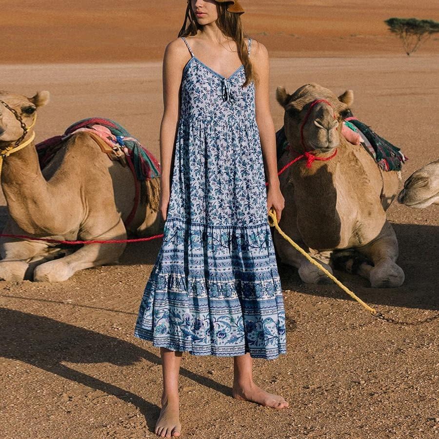 bohemian noodle strap beach dress
