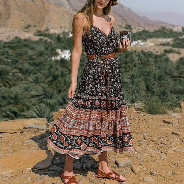bohemian noodle strap beach dress