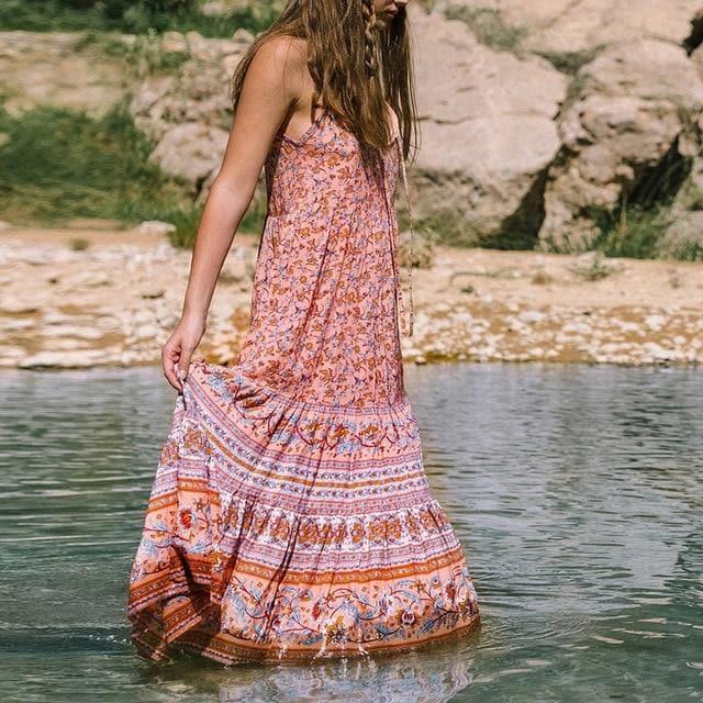 bohemian noodle strap beach dress