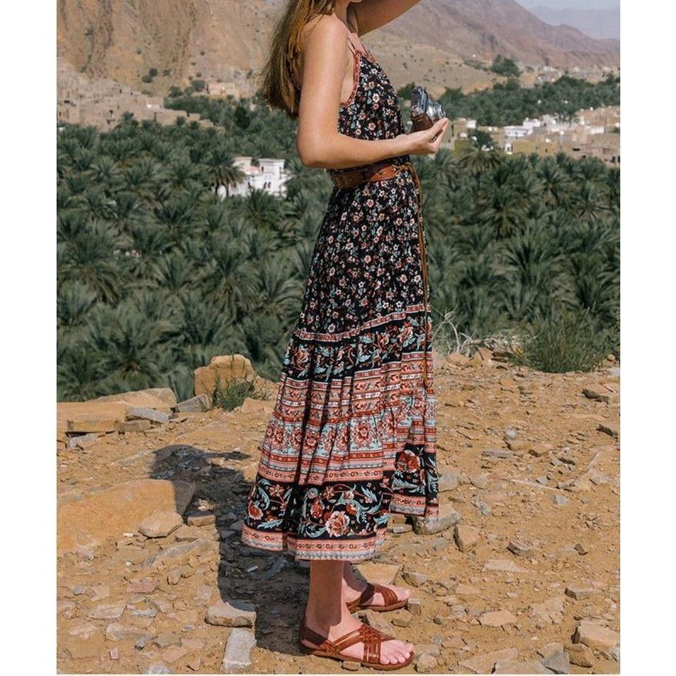 bohemian noodle strap beach dress