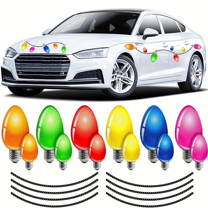 20pcs Reflective Car Magnets Set, 12pcs Lights Bulb Magnet Set For Holiday Party Car, Garage, Mailbox, Refrigerator Decal With 8 Magnet Wire