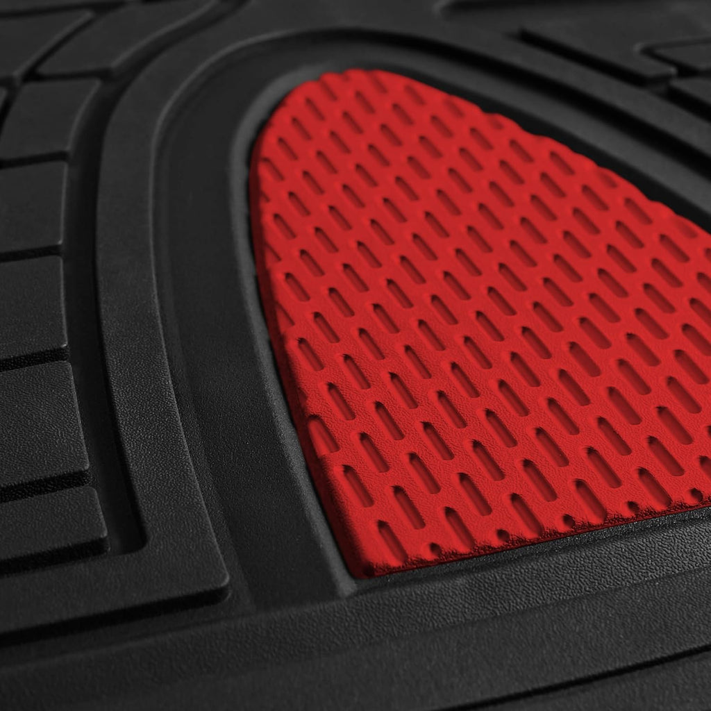 FH Group Automotive Floor Mats - Heavy-Duty Rubber Floor Mats for Cars, Universal Fit Full Set, Climaproof Floor Mats, Trimmable Floor Mats for Most Sedan, SUV, Truck Floor Mats Red