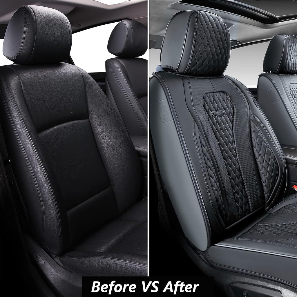 Coverado Leather Seat Covers Front, 2-Pack Universal Seat Covers for Cars, Waterproof Luxury Leatherette Car Seat Cushions, Auto Car Seats Protectors, Driver Seat Covers Fit for Most Vehicles Black