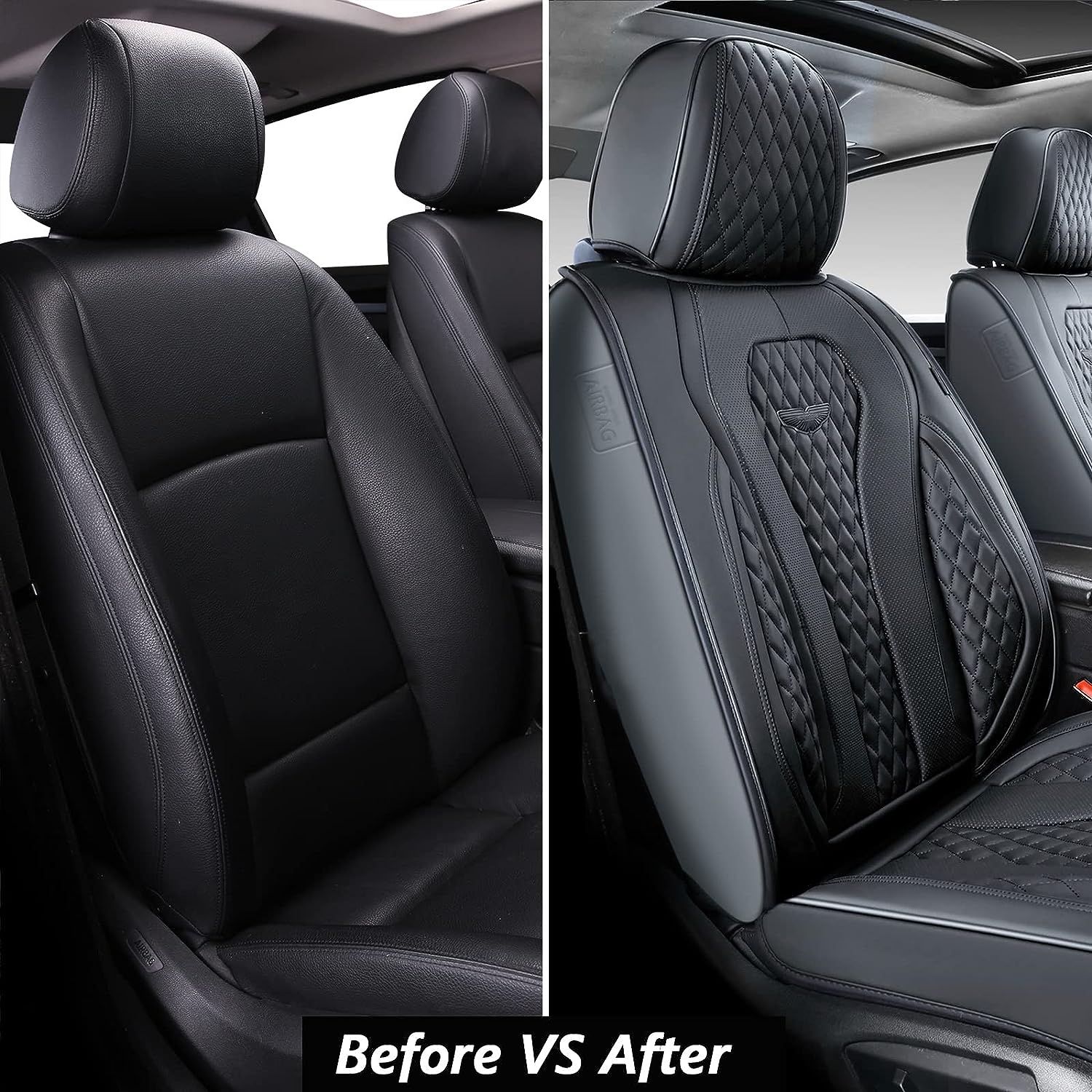 Coverado Leather Seat Covers Front, 2-Pack Universal Seat Covers for Cars, Waterproof Luxury Leatherette Car Seat Cushions, Auto Car Seats Protectors, Driver Seat Covers Fit for Most Vehicles Black
