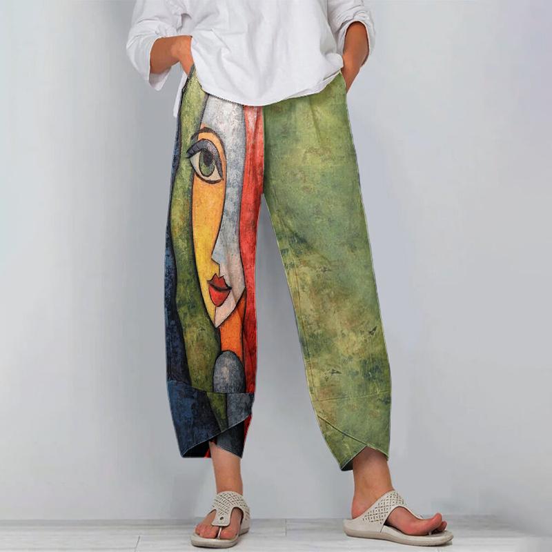 Fashion Art Print Stitching Pants